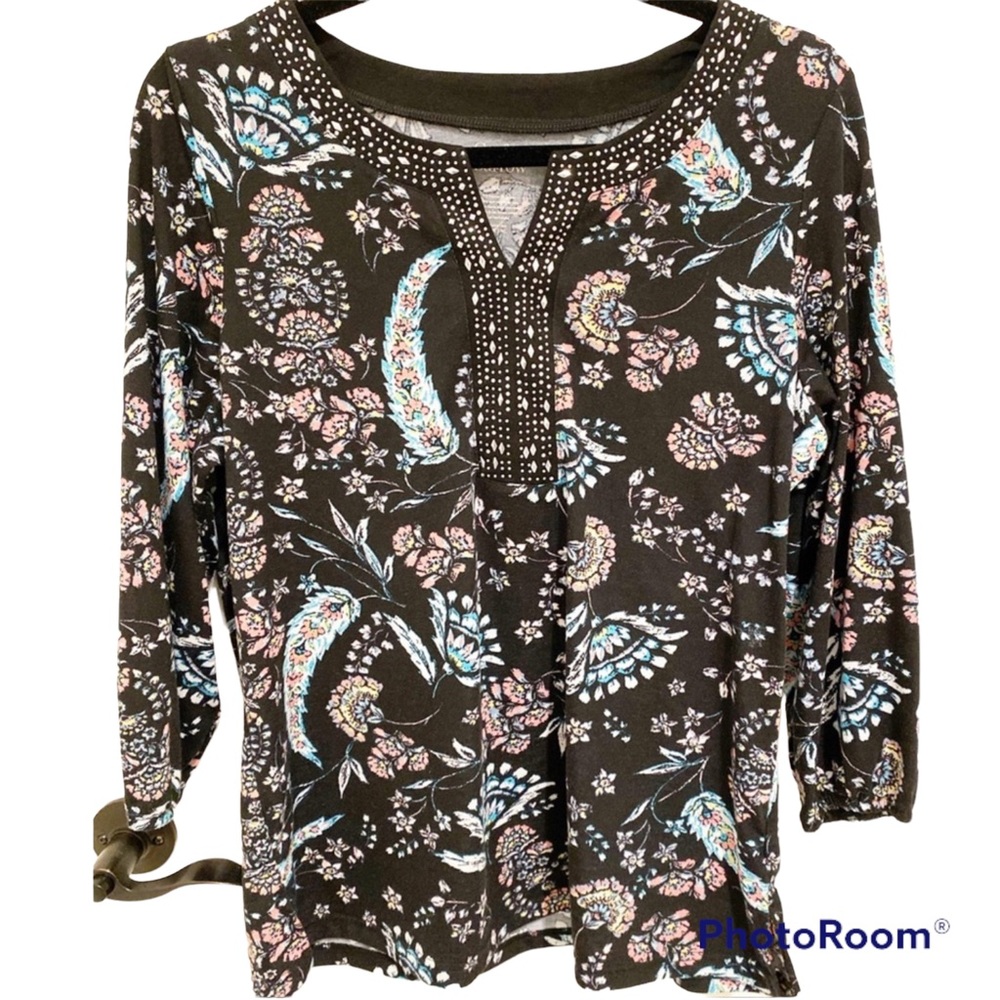 CROFT & BARROW Blouse Floral Small Silver Studs Women Large